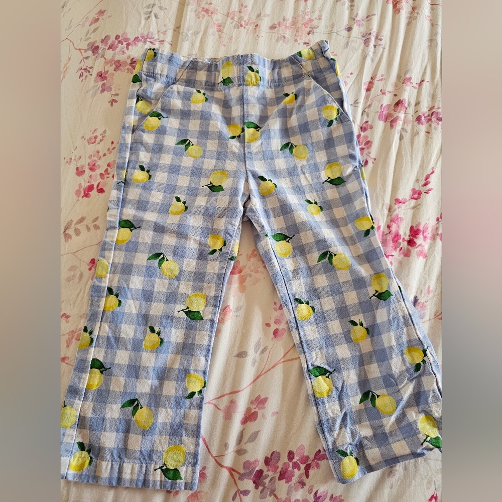 Janie and Jack Blue Checkered Pants with Lemon Print